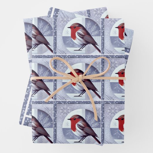 Feestelijke Robin Christmas Design multipack Inpakpapier Vel (In situ)