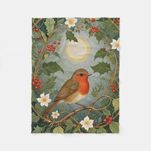 Feestelijke Robin en Holly Fleece Deken (Voorkant)
