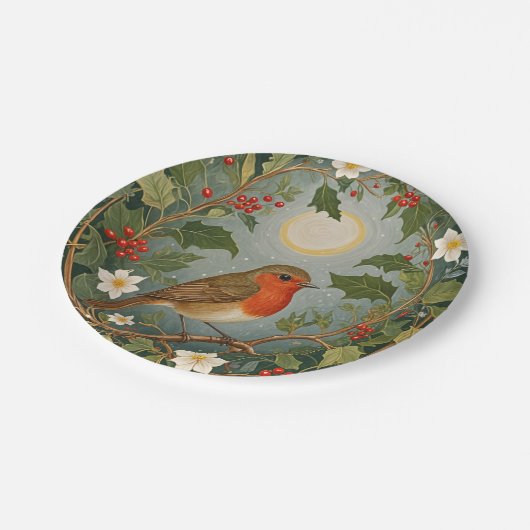 Feestelijke Robin en Holly Papieren Bordje (Gekanteld)