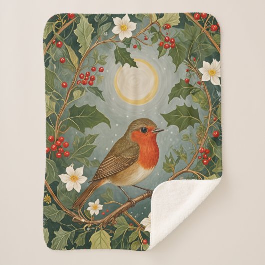 Feestelijke Robin en Holly Sherpa Deken (Voorkant)