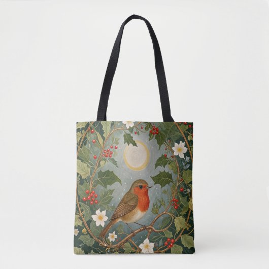 Feestelijke Robin en Holly Tote Bag (Voorkant)