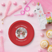 Feestelijke rode aangepaste foto kerst papieren bordje (Feest)