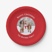 Feestelijke rode aangepaste foto kerst papieren bordje (Voorkant)
