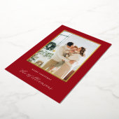 Feestelijke rode achtergrond script naam kerst fot folie feestdagenkaart (Gedraaid)