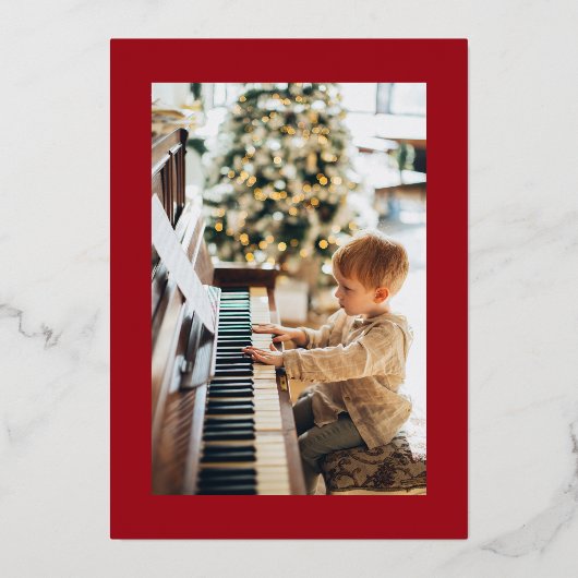 Feestelijke rode achtergrond script naam kerst fot folie feestdagenkaart (Achterkant)