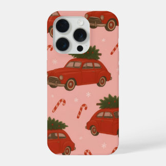 Feestelijke rode auto kerst telefoonhoes –Holiday iPhone 15 Pro Case