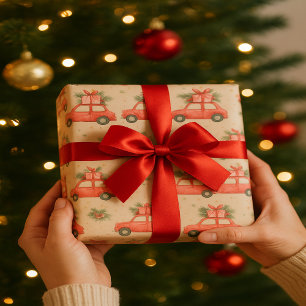 Feestelijke rode auto Kerstcadeaus Holiday Desig Cadeaupapier