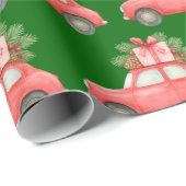Feestelijke rode auto | Kerstcadeaus Holiday Desig Cadeaupapier (Rol Hoek)