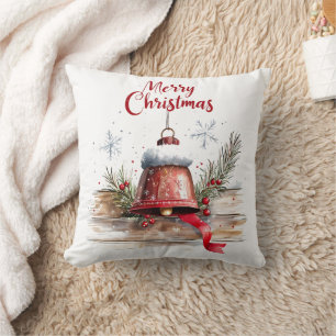 Feestelijke rode bel "Merry Christmas" Sierkussen