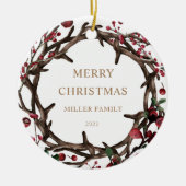 feestelijke rode bessen foto kerst keramisch ornament (Voorkant)