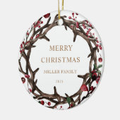 feestelijke rode bessen foto kerst keramisch ornament (Links)