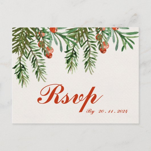 Feestelijke rode bessen Kerstmis bruiloft RSVP Briefkaart (Voorkant)