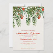 Feestelijke rode bessen Kerstmis bruiloft uitnodig (Voorkant)