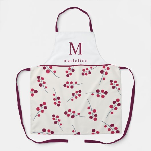 Feestelijke rode bessen Monogram All-Over Print Sc Schort (Voorkant)