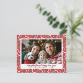 Feestelijke Rode & Blauwgroen Hond Botten Patroon  Feestdagenkaart (Staand voorkant)