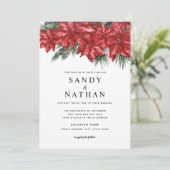 Feestelijke Rode Bloemen Kerstmis Bruiloft Uitnodi Kaart (Staand voorkant)