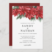 Feestelijke Rode Bloemen Kerstmis Bruiloft Uitnodi Kaart (Voorkant / Achterkant)