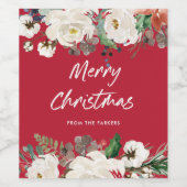 Feestelijke rode bloemen | Vrolijk kerstfeest Wijn Etiket (Enkel label)