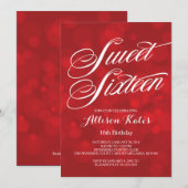 Feestelijke rode Bokeh Lights Sweet 16th Birthday Kaart (Voorkant / Achterkant)