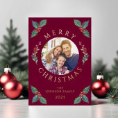 Feestelijke rode botanische foto kerst Folie Folie Feestdagenkaart