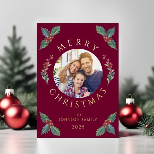 Feestelijke rode botanische foto kerst Folie Folie Feestdagenkaart