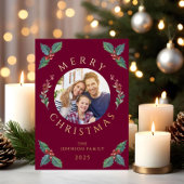 Feestelijke rode botanische foto kerst Folie Folie Feestdagenkaart