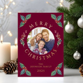 Feestelijke rode botanische foto kerst Folie Folie Feestdagenkaart