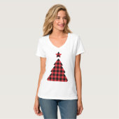 Feestelijke Rode Check Kerstboom Vakantie T-shirt (Voorkant volledig)