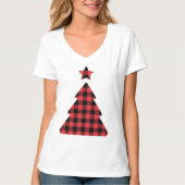 Feestelijke Rode Check Kerstboom Vakantie T-shirt (Voorkant)