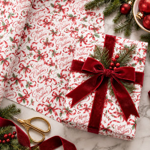 Feestelijke Rode Coquette Strik Merry Christmas Sc Cadeaupapier