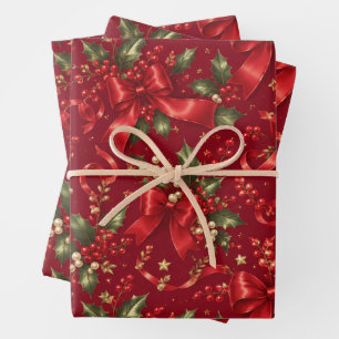 Feestelijke Rode Coquette Strikken Kerstcadeauverp Inpakpapier Vel