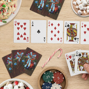 Feestelijke Rode Draak Blauwe Lint Kerstkrans Speelkaarten