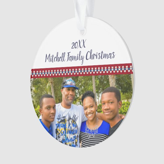 Feestelijke rode en blauwe familie foto geheugen K Ornament (voorkant)