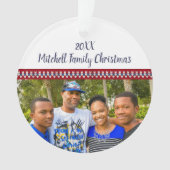 Feestelijke rode en blauwe familie foto geheugen K Ornament (voorkant)