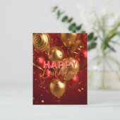 Feestelijke rode en gouden ballon verjaardagsfeest briefkaart (Staand voorkant)