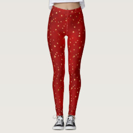 Feestelijke rode en gouden folie winter kerststerr leggings