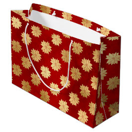 Feestelijke rode en gouden folie Winter Poinsettia Groot Cadeauzakje