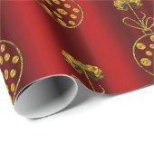 Feestelijke rode en gouden kerstballen cadeaupapier (Rol Hoek)