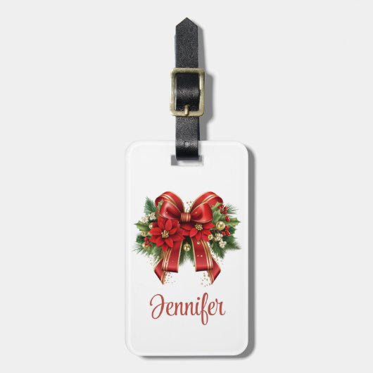 Feestelijke rode en gouden kerstboog bagagelabel (Voorkant verticaal)