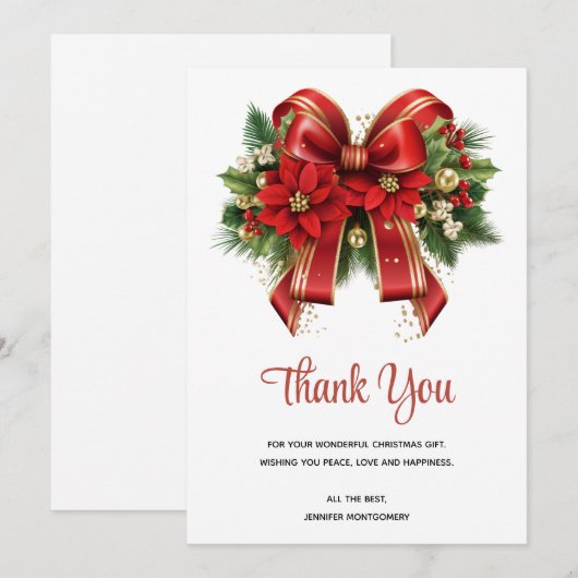 Feestelijke rode en gouden kerstboog bedankkaart (Voorkant / Achterkant)