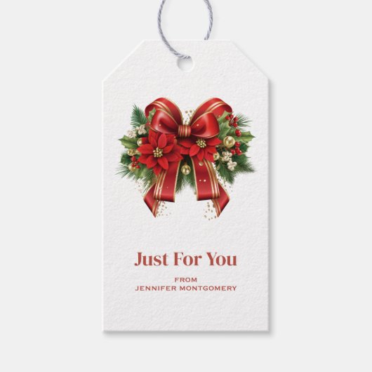 Feestelijke rode en gouden kerstboog cadeaulabel (Voorkant)