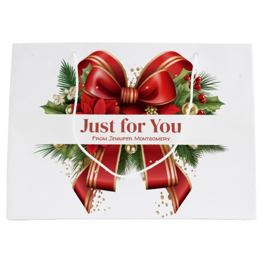 Feestelijke rode en gouden kerstboog groot cadeauzakje (Voorkant)