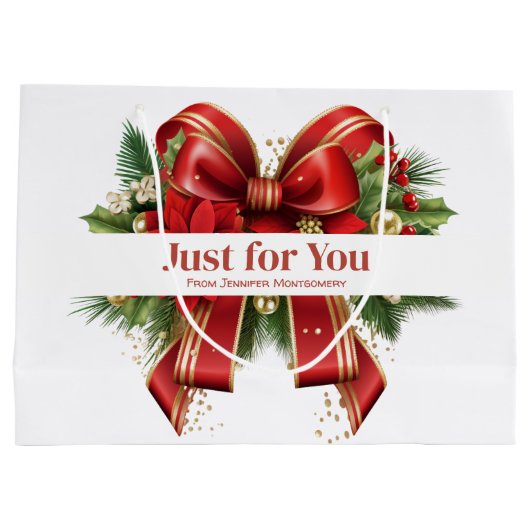 Feestelijke rode en gouden kerstboog groot cadeauzakje (Achterkant)