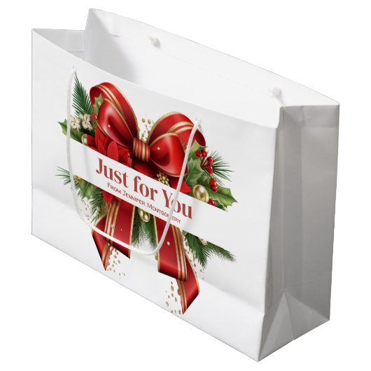 Feestelijke rode en gouden kerstboog groot cadeauzakje (Voorkant Gekanteld)