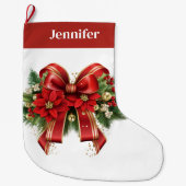 Feestelijke rode en gouden kerstboog grote kerstsok (Voorkant)