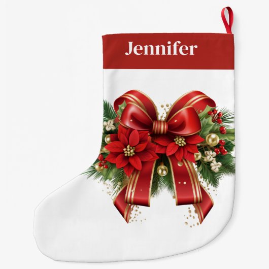 Feestelijke rode en gouden kerstboog grote kerstsok (Achterkant)