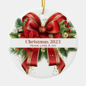 Feestelijke rode en gouden kerstboog keramisch ornament (Voorkant)