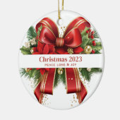 Feestelijke rode en gouden kerstboog keramisch ornament (Links)