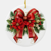 Feestelijke rode en gouden kerstboog keramisch ornament (Achterkant)