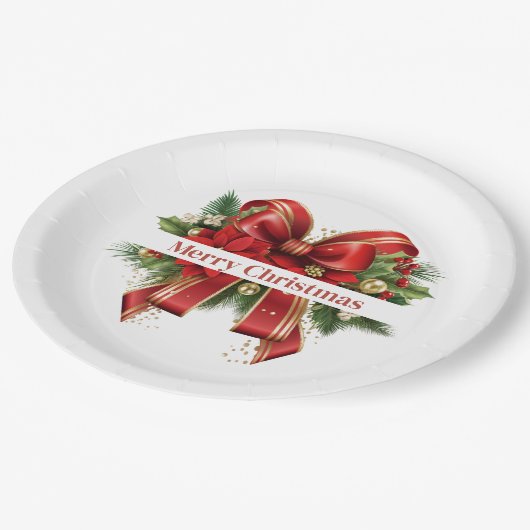 Feestelijke rode en gouden kerstboog papieren bordje (Gekanteld)